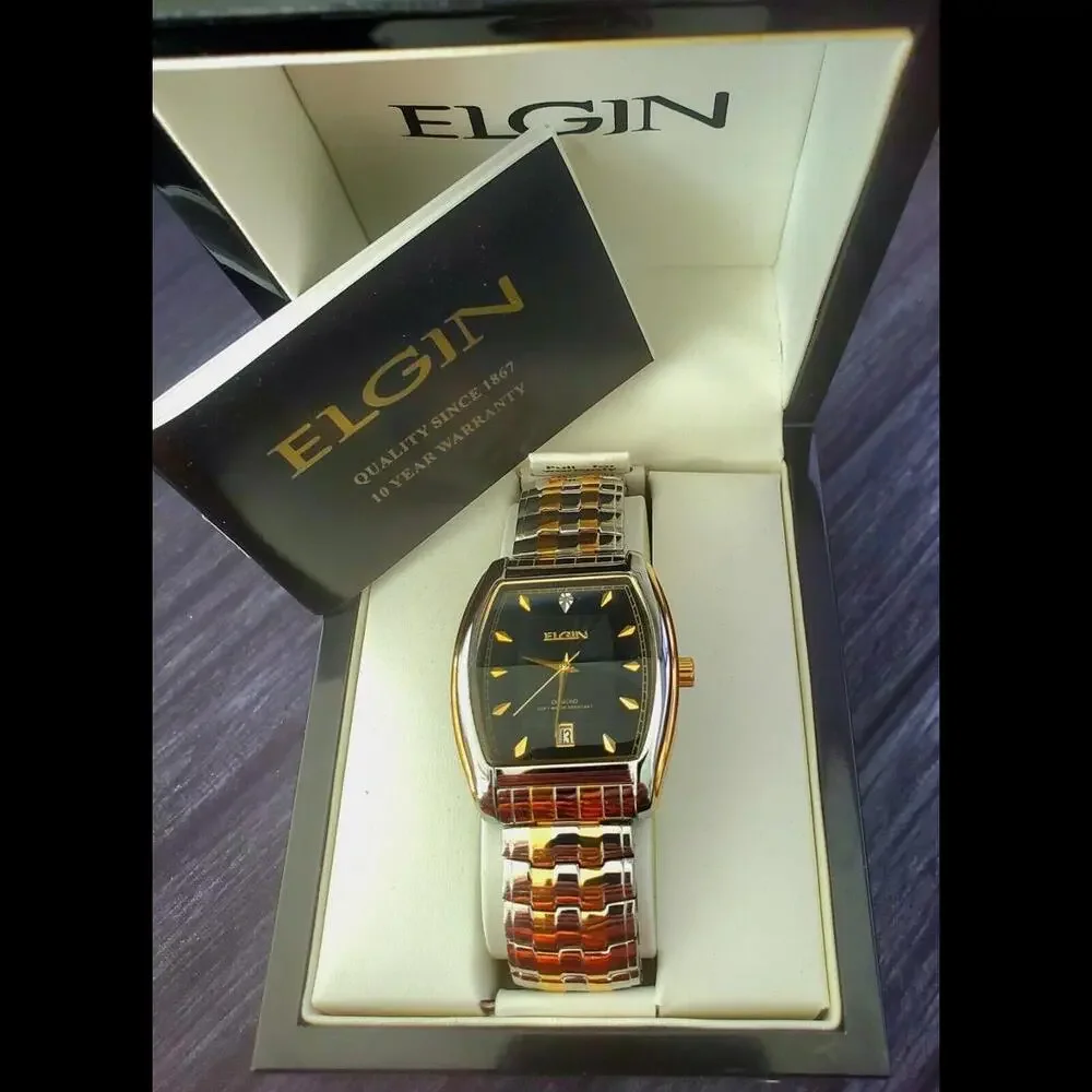 Rare Elgin Lord Diamond Dial Barrel Dress Watch Box Papers‎